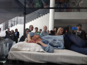 Tilda Swinton taking a nap @ MoMA